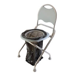 Outdoor toilet with backrest and curved legs Outdoor toilet with backrest and curved legs