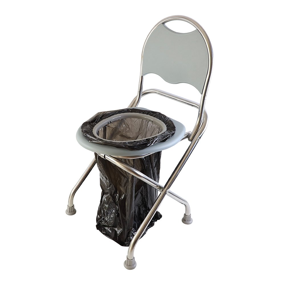 Outdoor toilet with backrest and curved legs Outdoor toilet with backrest and curved legs