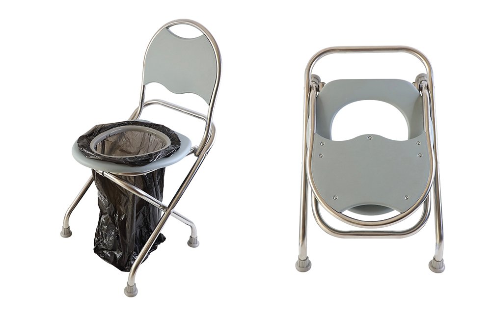 Outdoor toilet with backrest and curved legs Outdoor toilet with backrest and curved legs
